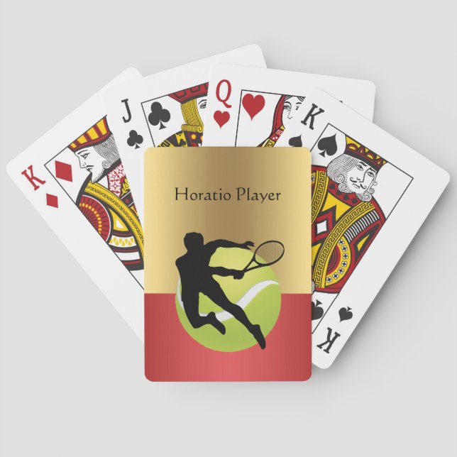 Tennis Player Silhouette2 and Ball Personalize Playing Cards (Back)