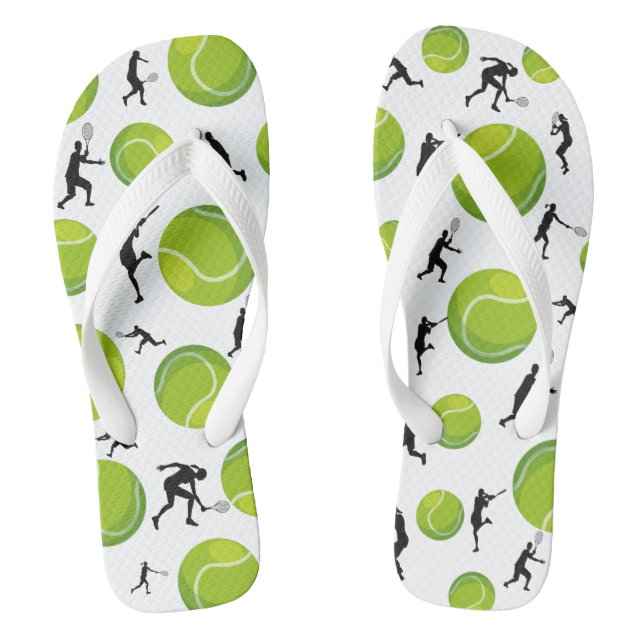 Tennis Player Silhouette Green Tennis Ball Pattern Flip Flops (Footbed)