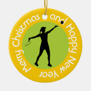 Tennis Player with Christmas wish, customizable Ceramic Ornament