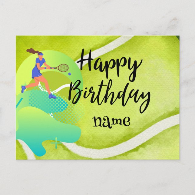 Tennis Player with racket and ball Birthday   Postcard (Front)