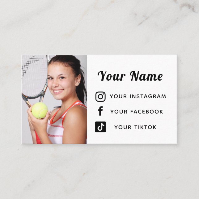 Tennis Player Your Photo Coach Athlete Instructor Business Card (Front)