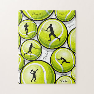 Tennis Players & Ball Name Pattern Classic Sports  Jigsaw Puzzle