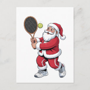Tennis Playing Santa Xmas Tennis Sport Christmas  Holiday Postcard