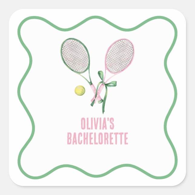 Tennis preppy bachelorette square sticker (Front)
