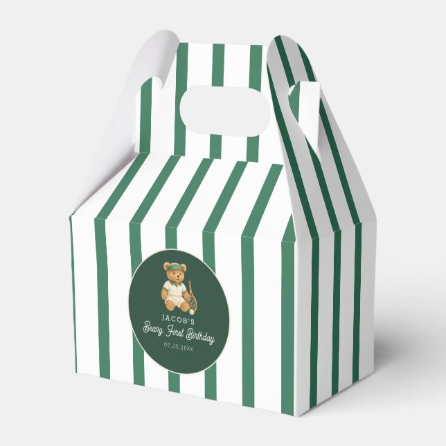Tennis Preppy Bear 1st Birthday Favor Box (Front Side)