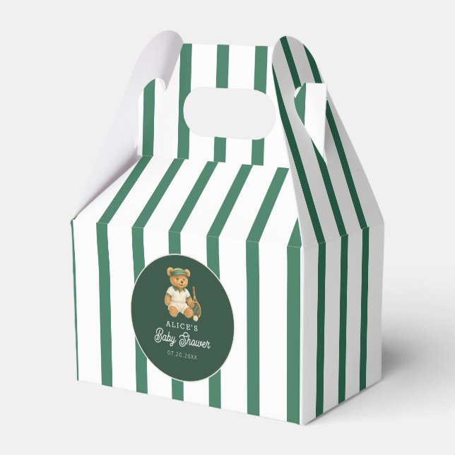 Tennis Preppy Bear Baby Shower Favor Box (Front Side)