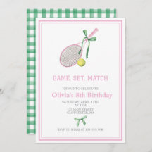 Tennis preppy plaid birthday invitation