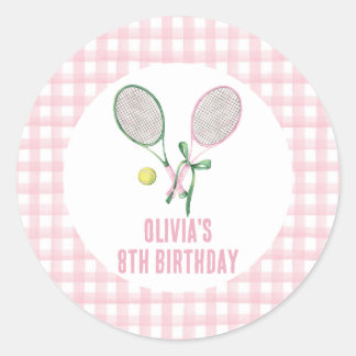 Tennis preppy plaid birthday invitation classic round sticker