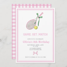 Tennis preppy plaid invitation d'anniversaire