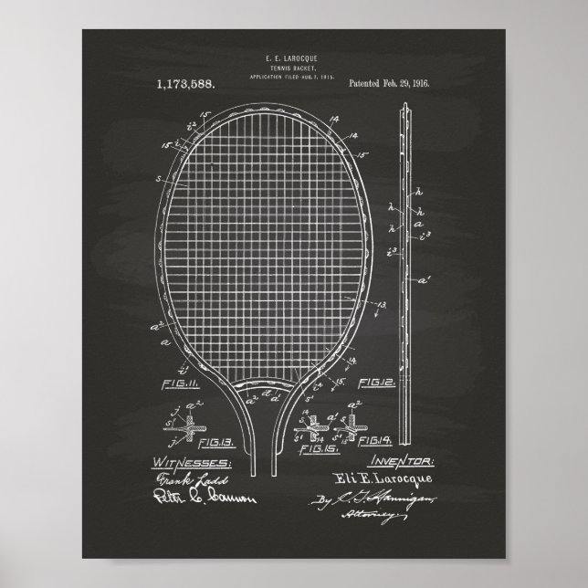 Tennis racket 1916 Patent Art - Chalkboard Poster (Front)