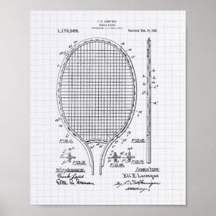 Tennis racket 1916 Patent Art - Lined Peper Poster