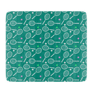 Tennis Racket and a Ball Pattern Green Cutting Board