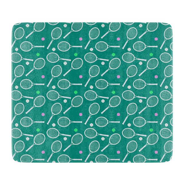 Tennis Racket and a Ball Pattern Green Cutting Board (Front)