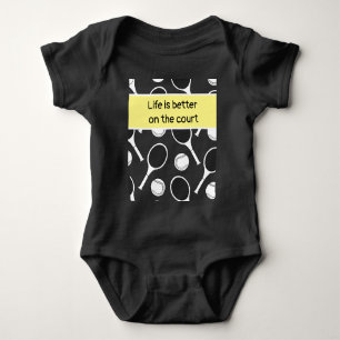 Tennis racket and ball black ink on black baby bodysuit