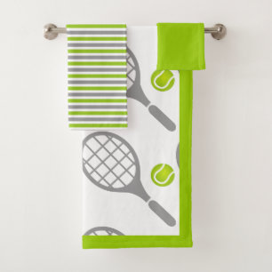 Tennis racket and ball, border and stripes bath towel set