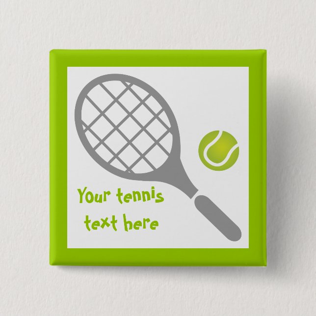Tennis racket and ball custom 2 inch square button (Front)
