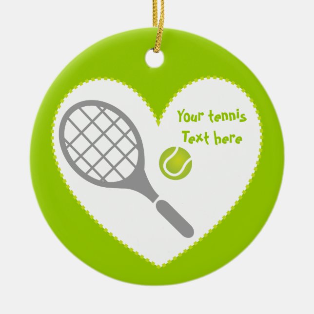 Tennis racket and ball custom ceramic ornament (Front)