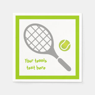 Tennis racket and ball grey, green modern custom napkin