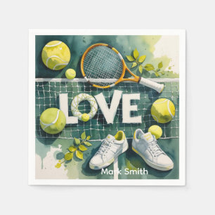 Tennis Racket and Ball on Court Thank you party Napkin
