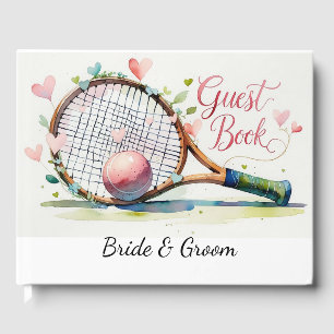 Tennis racket and ball with heart wedding themed guest book