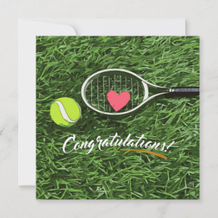 Tennis racket and ball with love congratulations