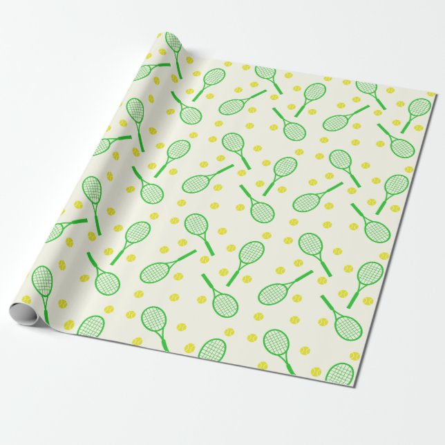 Tennis Racket and Balls Wrapping Paper (Unrolled)