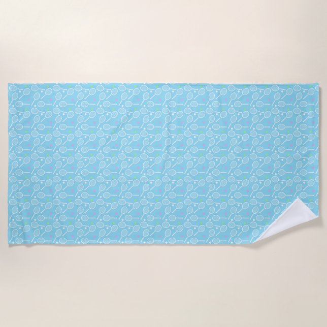 Tennis Racket and Pastel Coloured Ball Pattern Beach Towel (Front)