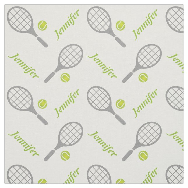 Tennis racket, ball and your name personalized fabric (Swatch)
