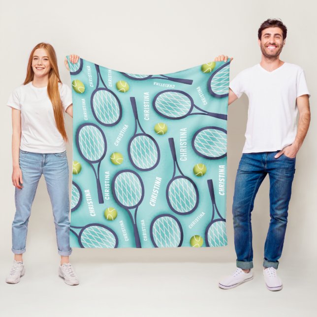 Tennis Racket Ball & Kids Girls Name Pattern Cute  Fleece Blanket (In Situ)