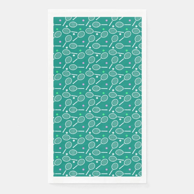 Tennis Racket & Ball Pattern Retro Emerald Green  Napkin (Front)