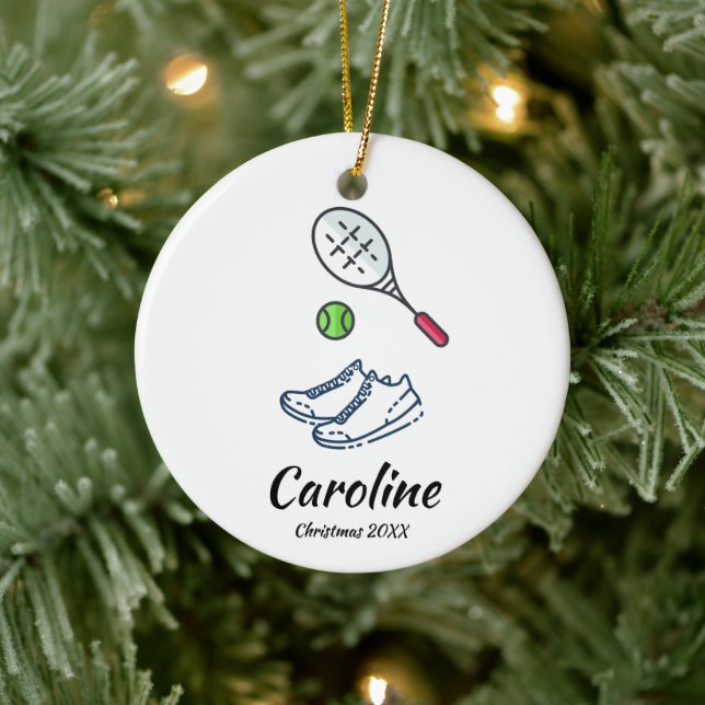 Tennis Racket Ball & Shoes Personalized Sport Xmas Ceramic Ornament (Tree)