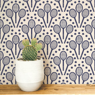 Tennis Racket Ball Sports Block Print Wallpaper