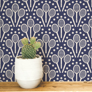 Tennis Racket Ball Sports Block Print Wallpaper