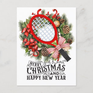 Tennis racket for Christmas and New Year Player Holiday Postcard