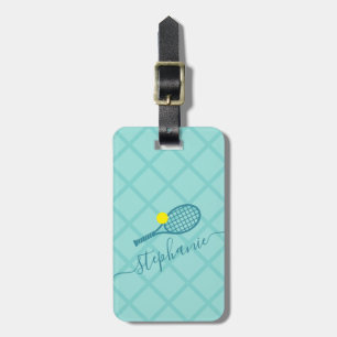Tennis Racket Monogram Teal Travel Luggage Tag