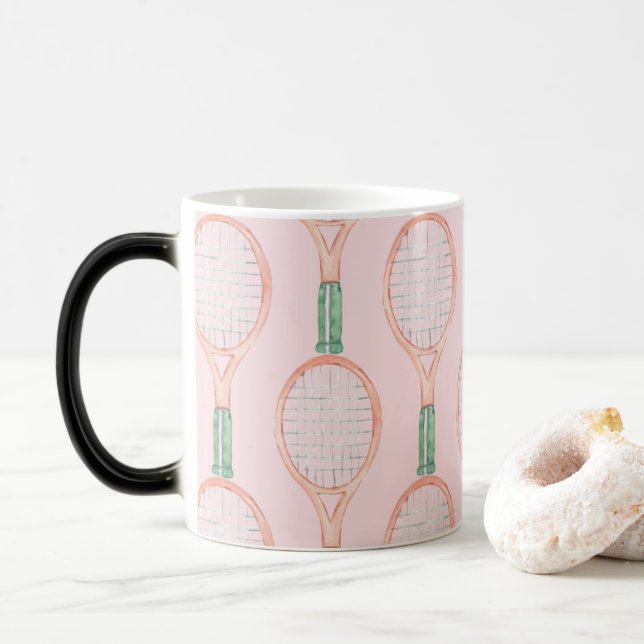 Tennis racket on pink background  magic mug (With Donut)