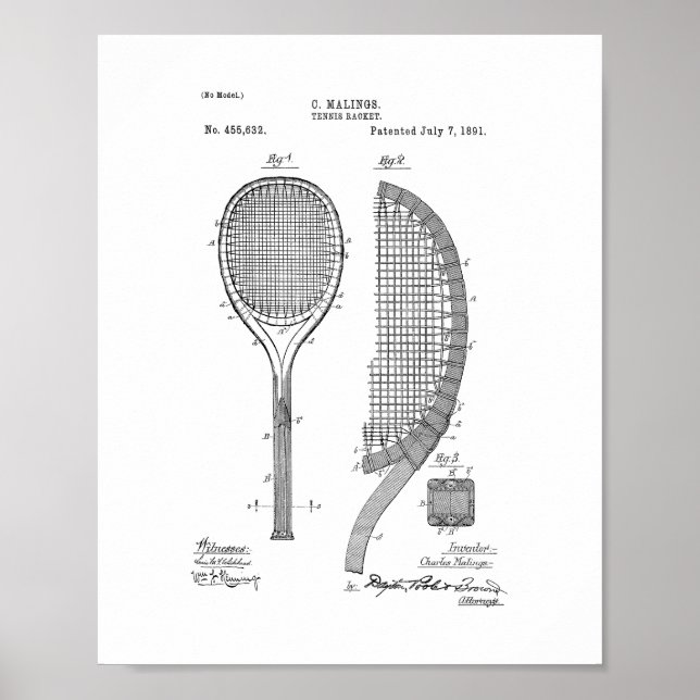 Tennis Racket Patent Poster (Front)