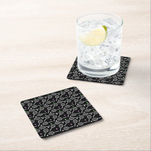 Tennis Racket Pattern Extravagant Black Square Paper Coaster