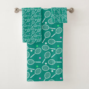 Tennis Racket Pattern Green Bath Towel Set