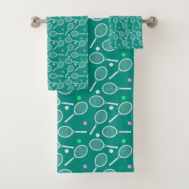 Tennis Racket Pattern  Green  Bath Towel Set (Insitu)