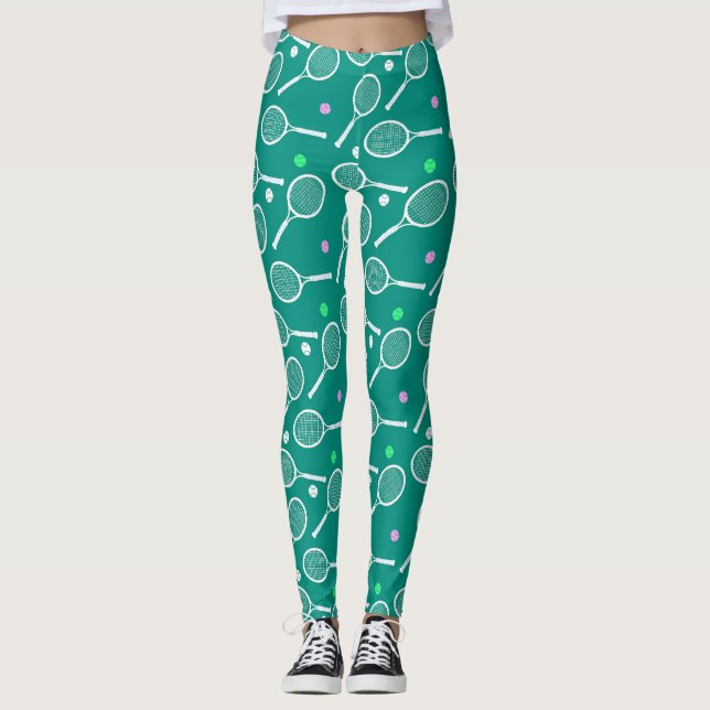 Tennis Racket Pattern Green  Leggings (Front)