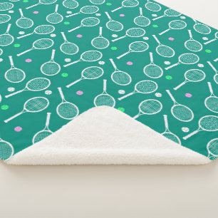 Tennis Racket Pattern  Green  Sherpa Blanket