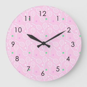 Tennis Racket Pattern Pastel Pink    Large Clock