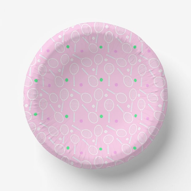 Tennis Racket Pattern Pastel Pink  Paper Plate (Front)
