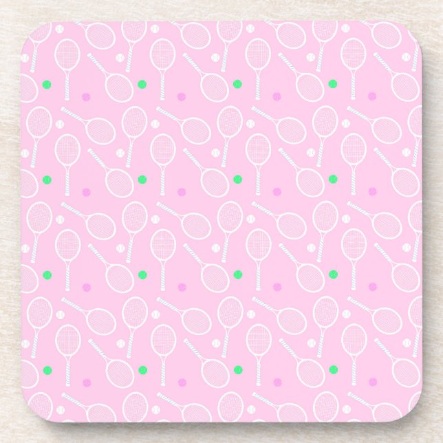 Tennis Racket Pattern Pastel Pink Party    Coaster (Front)