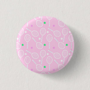 Tennis Racket Pattern Pink  1 Inch Round Button