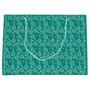 Tennis Racket Pattern Retro Emerald Green Large Gift Bag