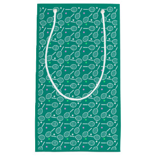 Tennis Racket Pattern Retro Emerald Green Small Gift Bag
