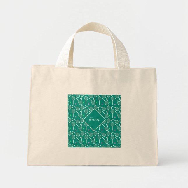 Tennis Racket Pattern Retro Green Mini Tote Bag (Front)