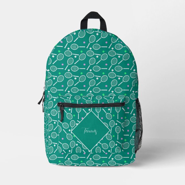 Tennis Racket Pattern Retro Green Personalized Printed Backpack (Front)